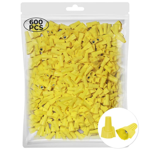 600PCS Yellow Wire Connectors Nuts, Winged Electrical Twist-On Easy Screw On Type for 18-10 AWG Wiring