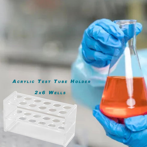 Acrylic Test Tube Holder Rack, 2x6 Wells 12 Sockets for 25ML Test Tubes, Clear Acrylic Lab Stand Rack