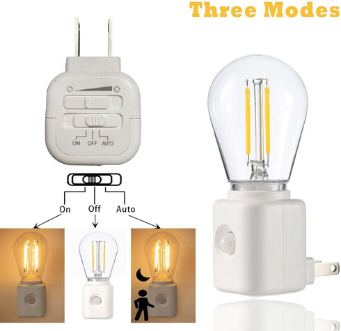 Bulb 1W 2700K, 10-100LM Dimmable, 1 Pack Led Night Light Plug in, Vintage Nightlight, Dusk to Dawn and Motion Sensor