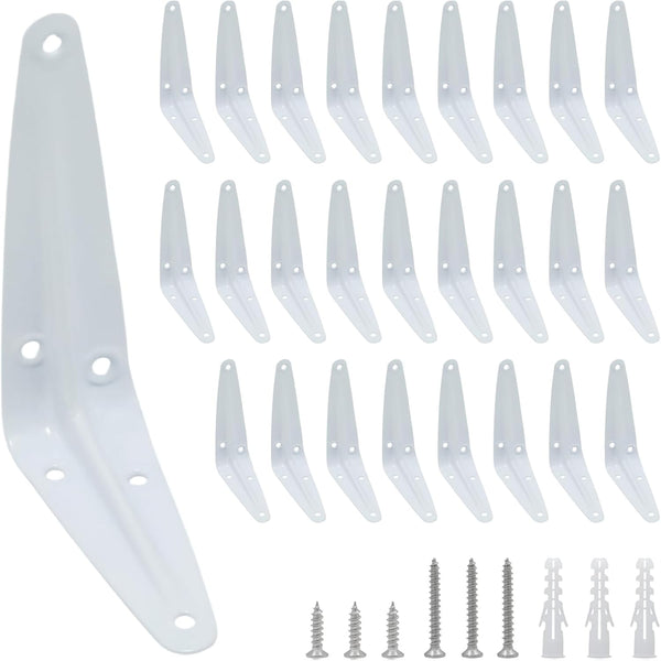 Mormchlots 24Pcs 4 x 3 Inch White Shelf Brackets, Heavy-Duty Metal Steel Corner
