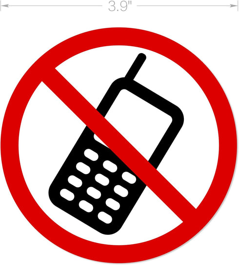 dealzEpic No Cell Phone/Mobile Phone is Prohibited Sign, Self Adhesive Vinyl Decal Sticker, Pack of 4 Pcs