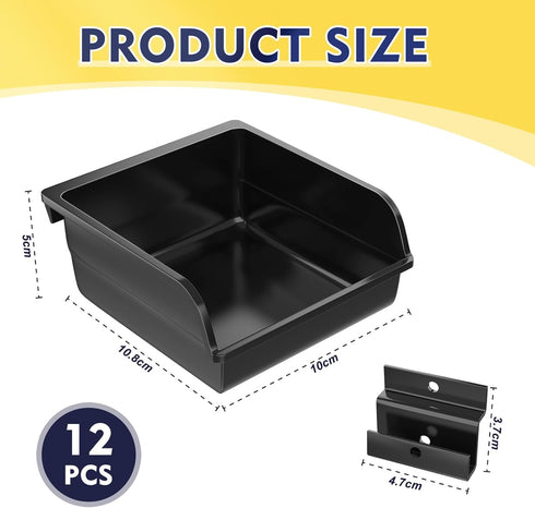 BeapTcely 12 Pack (12, Slatwall Bins with Hooks Plastic Slatwall Organizer Slatwall Containers Workbench Bins for Slat