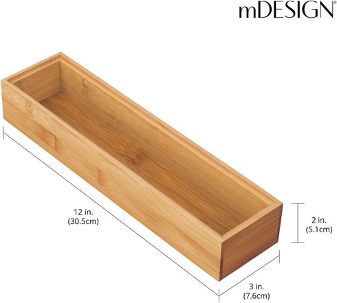mDesign Slim Wooden Bamboo Drawer Organizer, 12" Long Stackable Storage Box for Desk Drawers and Cabinets