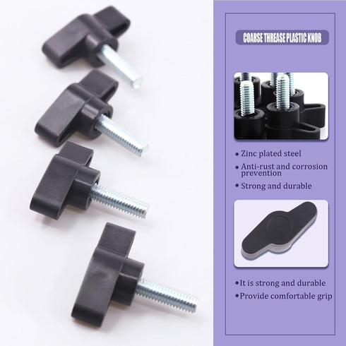 Swpeet 35Pcs M6 Zinc Plated Thumb Screw Kit, 5 Sizes, Three Prong Clamping Black Tee Wing Plastic Knob