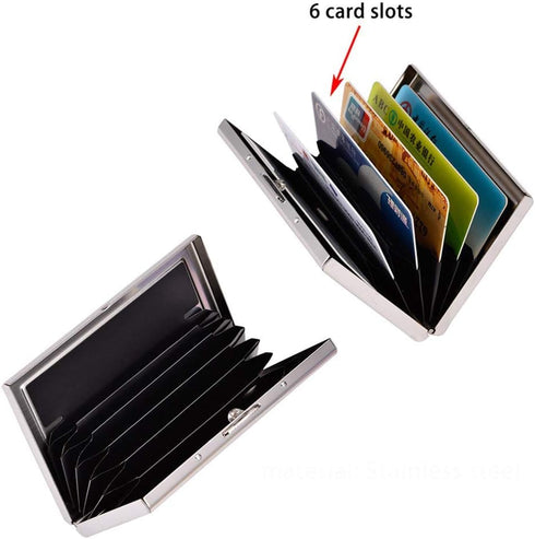 EASTNIGHTS Metal Wallet RFID Credit Card Holder - Stainless Steel and PU Leather Case (Pink)