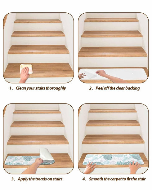 BOHOOSKYLAR 4 8"x30" Blue Lobster Stair Treads Ocean Starfish Blue Coral Shell Marine Life Indoor Non Slip Peel