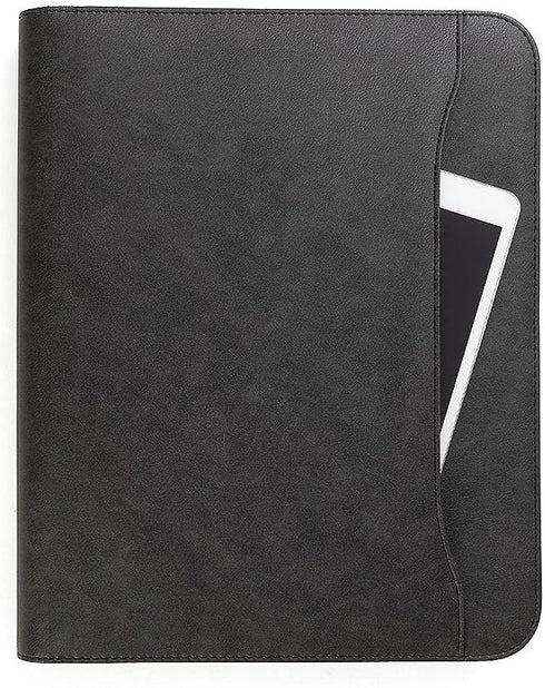 Forevermore Portfolios Padfolio Binder - Professional Faux Leather Travel Organizer Pouch for Tablet, Documents, Black