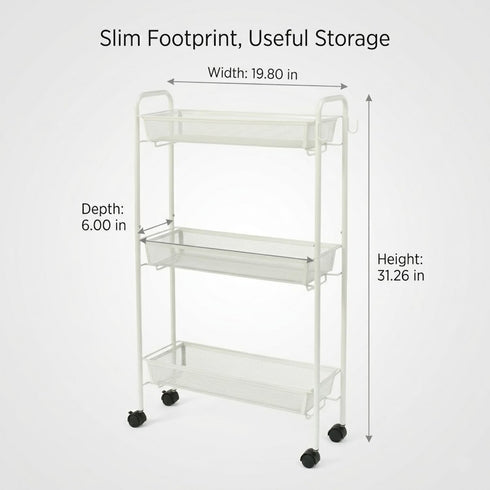 Generic 3-Tier Slim Storage Cart Rolling Utility Organizer for Narrow Spaces, Mobile Wire Mesh Shelving Unit