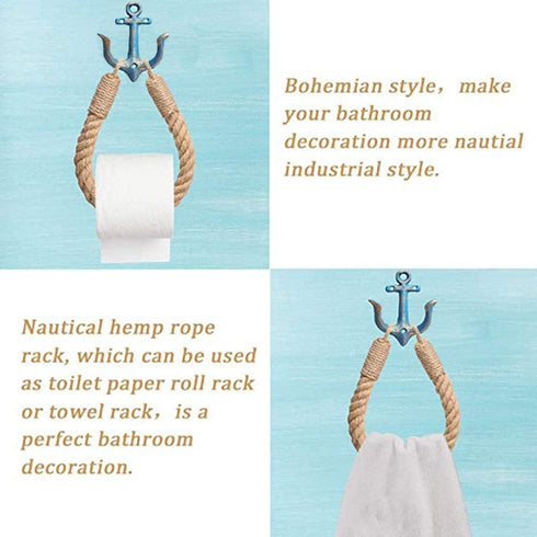 Soarlor 2 Pcs Nautical Toilet Paper Holder Rustic-Industrial Wall-Mounted Nautical Toilet Paper Towel Ring with Metal