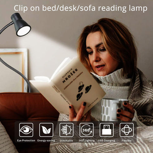 3W 5V USB Portable LED Clip Desk Lamp, 3 Colors Changeable, Adjustable 15" Arm for Reading