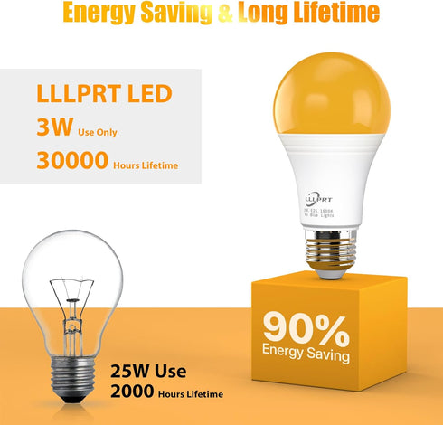 Bulb, Dimmable 1600K 180LM Bulb, E26 3W Amber Light Warm White LED Nightlight Blue Light Blocking Sleep Aid, Base