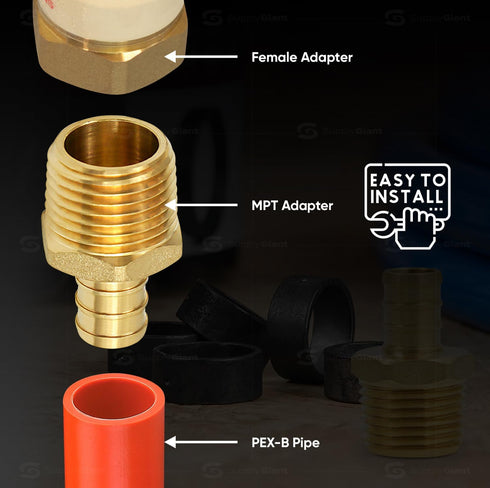 FQNB1234-OM 1/2 3/4'' Inch No Lead Adapters x MIP, Brass Construction, Compatible with PEX