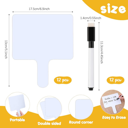 Sherr 12 Sets Dry Erase Paddles with Markers Phonemic Awareness Phonics Games Double Sided Handheld Whiteboard for Student Classroom Voting Reading Spelling Sound Games by Sherr