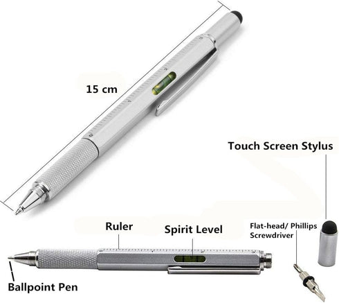 Multifunction Tool Pen, 6 in 1 with Ballpoint Pen, Touch Screen Stylus, Ruler, Spirit Level, Screwdrivers, Yellow +