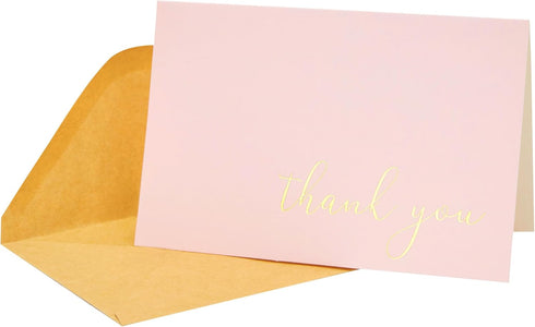 50 Pack 52 4" 6" CHRIZ.Z Thank You Cards - Blank Pink Matte Finish Cards with Gold Foiled Thank You Printed with Kraft