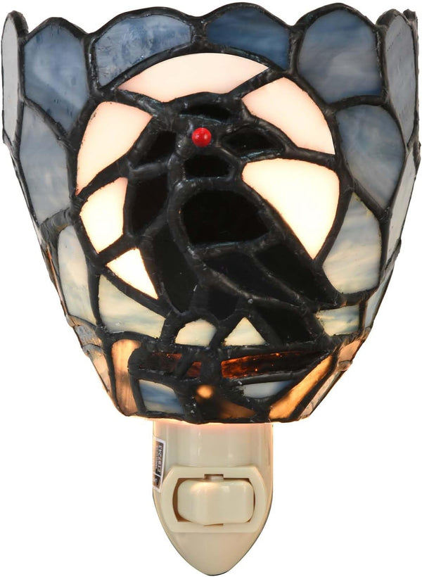Bieye L12022 Tiffany Style Stained Glass Raven Plug-in Night Light Gothic Crow