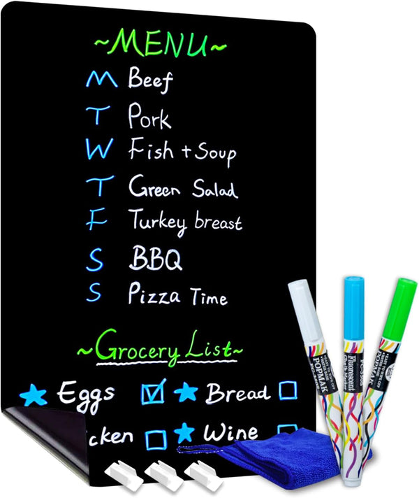 CUHIOY Magnetic Black Dry Erase Board for Fridge 17x11'', Small Kitchen Refrigerator Magnet for Grocery List and To Do