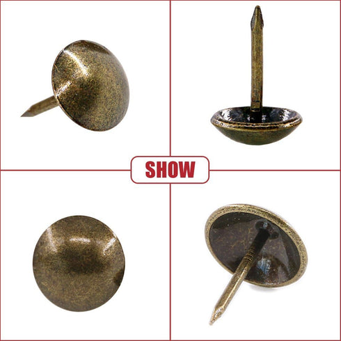 Hilitchi 200-Pieces 7/16''(11mm) Antique Brass Tacks Bronze Nail Pins Upholstery Nail Tacks Assortment Kit