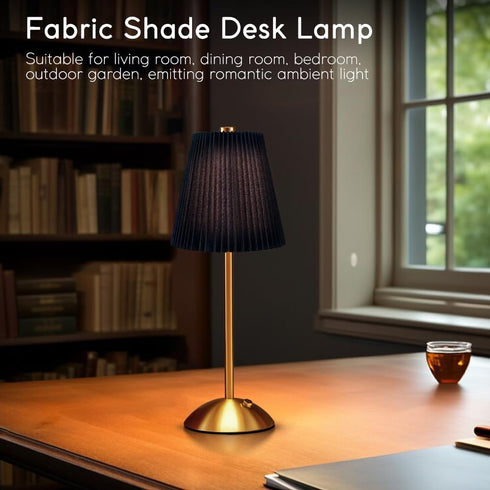HPUFKOT 3-Color LED Metal Table Lamp -Fabric Shade Desk Lamp, LED Desk Lamp for Bedroom Nightstand,Patio Table