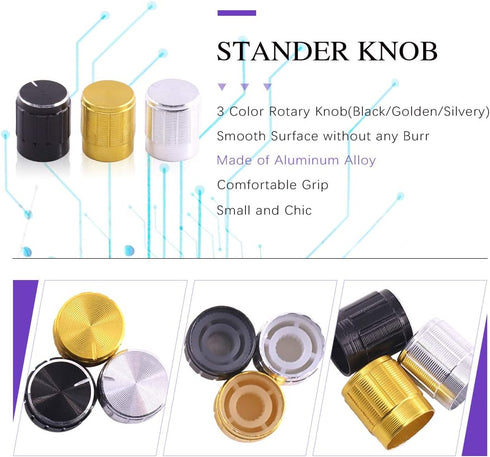 Swpeet 60PCS Knurled Shaft Linear Rotary Taper Potentiometer B5K 10K 20K 50K 100K with 20Pcs Knob Kit