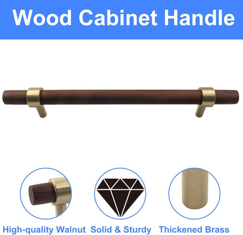 Piutouyar 2 Pulls,160mm/6-1/4 inch Pcs Walnut Cabinet Hole Center Wood Drawer Handle Pulls, Wooden Knob Pull Handles