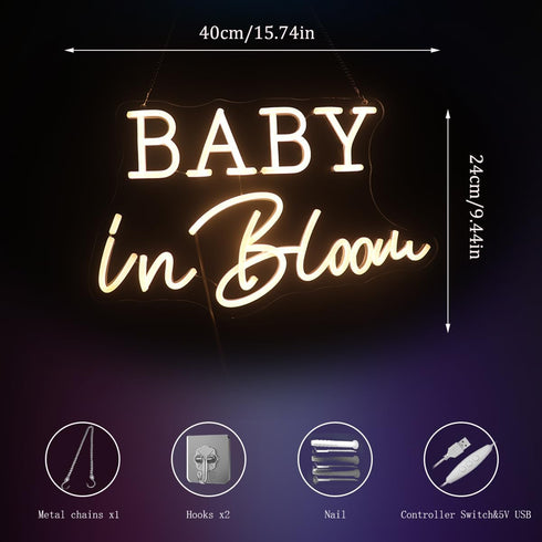 Baby In Bloom Neon Signs Led Gender Reveal Party Boy/Girl Decorations Neon Letters Signs Pregnancy Announcement Party