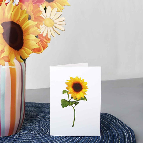 ALBUMAX 3D Pop Up Flower Bouquet Greeting Card with Colorful Vase, Cute Booming Sunflowers Roses Bouquet Birthday Gift