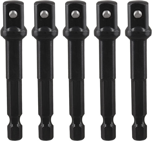 Square Socket Bit Adapter, 5 Pcs 3/8 Hex Impact Socket Extension Set - Impact Socket Driver Bits for DIY Drills