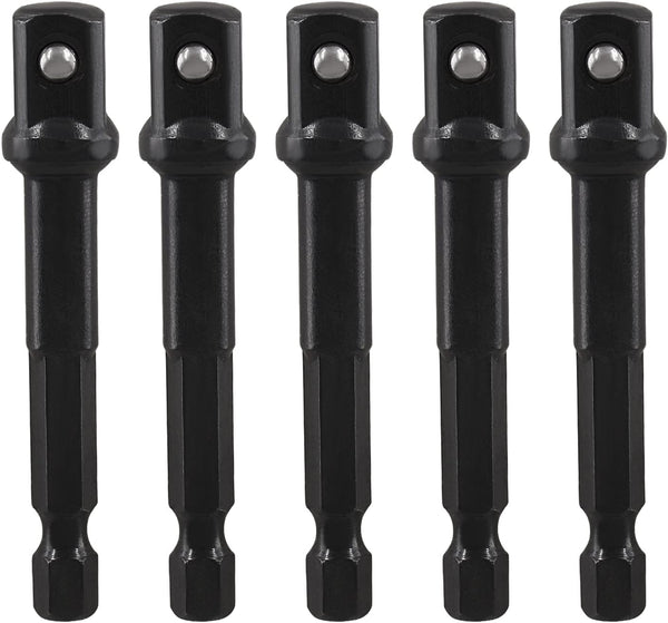 Square Socket Bit Adapter, 5 Pcs 3/8 Hex Impact Socket Extension Set - Impact Socket Driver Bits for DIY Drills
