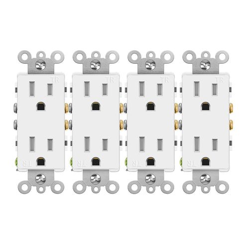 Greencycle 4 Pack White 110V Outlet, 15 Amp Decora Tamper Resistant, 5-15R, 3 Wire Square Wall Plug, Residential