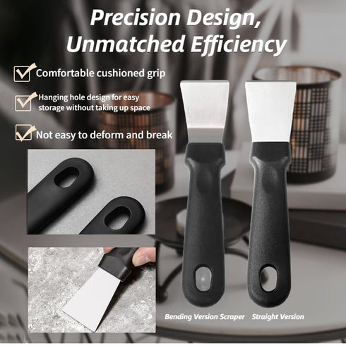2Pcs Cleaning Scraper for Ovens, Stainless Steel Multi-Kitchen Scraper with 3Pcs Brass Nylon Brushes, Black
