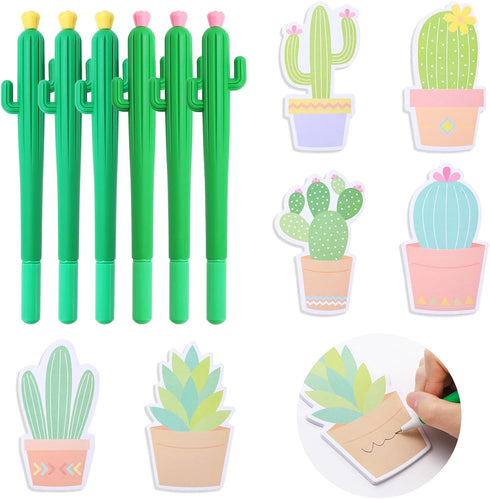 Whaline 12 Pieces Cactus Gel Ink Pens, Cactus Sticky Notes, Neutral Plant Writing Pens, Succulent Note Pad for Home