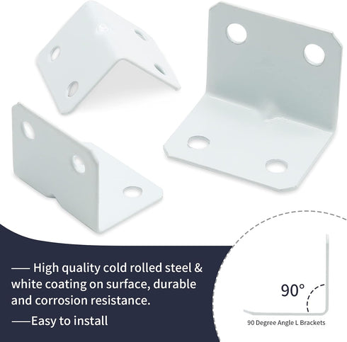 Zorveiio 1 1(L 90 24 x x W) White Right Angle Bracket L Brackets, Metal Degree Corner Brace for Wood Shelf Chair