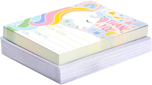 5.5 4.25 36-Pack Kids Thank You Cards Unicorn Fill-In-the-Blank - x in Pink & Violet Cardstock, & Envelopes - Unicorn