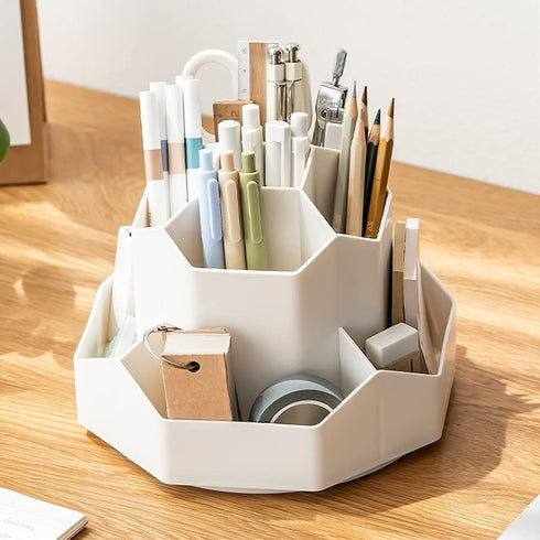 kaileyouxiangongsi White Rotating Art Supply Storage Organizer, Pencil Holder with 9 Compartments for Kids