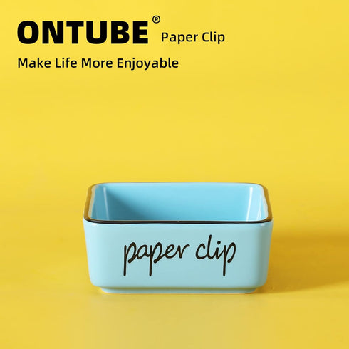 Farmhouse Square Paper Clip and Binder Clip Holders, Ceramic Dispenser Organizer for Desk, Cute Office Holder
