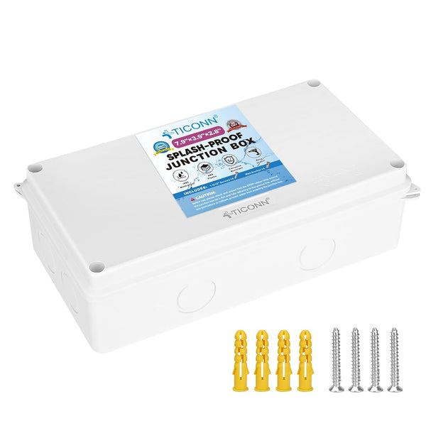 TICONN Electrical Junction Box, IP65 Splash-proof ABS Plastic Project Box Electrical Enclosure, 7.9" 3.9" 2.8"