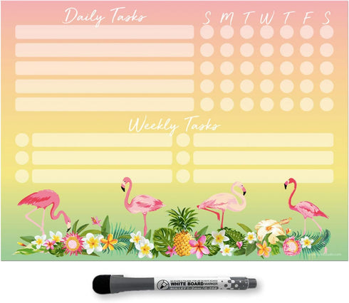 Dry Erase Whiteboard Task Planner | Removable and Restickable Adhesive Decal | Fine-Tip Magnetic Marker Included (9 x 12 inches, Tropical) by Glassboard Studio