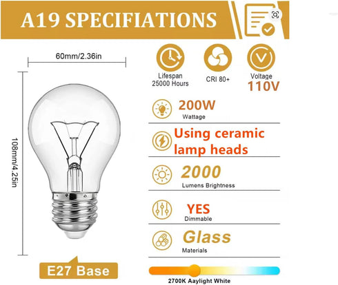 RESISPA 200W Bulbs,A21 Bulb Dimmable E26 Bulbs,A19 Bulb,2700K (2) Incandescent Light Medium Base Light Incandescent