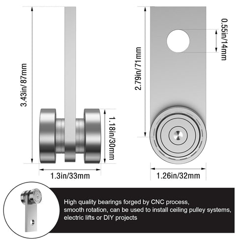 2 Wheel Trolley Assembly Rollers for Garage Pulley System Hoist System - 1-5/8" Wide Strut Channel (Silver-4 Pack)