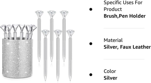Pen Holder with 6 Pcs Bling Diamond Pens, Glitter Desk Organizer for Women Girls Classroom Offices