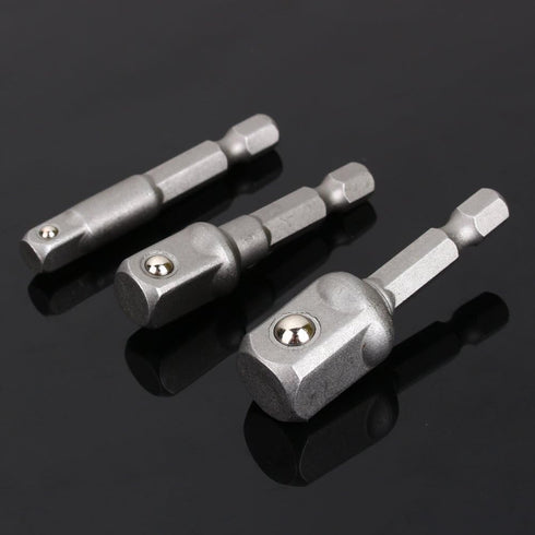 Power Drill Socket Adapter Set for Drills - 3pcs 1/4", 3/8", 1/2" Hex Square Socket Wrench Bit Nut Driver