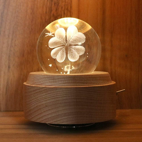 Light-3D FSIGOM Projection LED Crystal Ball Music Box Luminous Rotating Musical Box-Wood Base Best Gift for Mother's