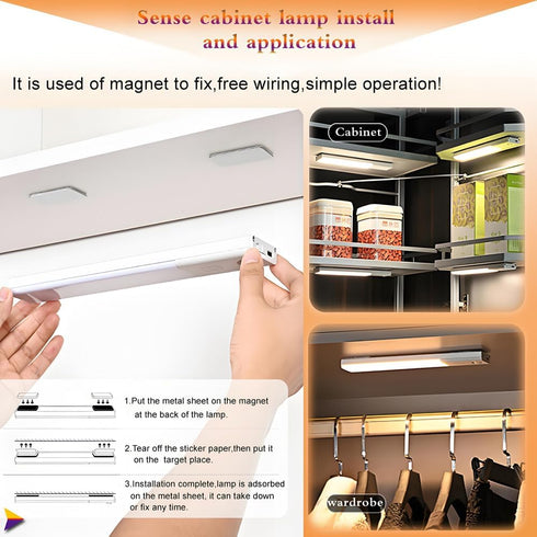 9.8inch 3 dimming 38pcs 3.0M (1200mAh) LED Intelligent motion senses Cabinet lamp of length Colors adjusts