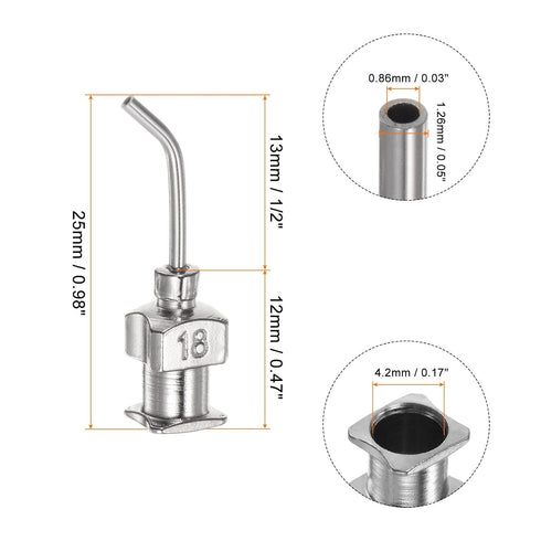 12pcs Dispensing Needles, 18 Gauge 1/2" Stainless Steel Blunt Tip 45 Degrees Bent Dispensing Needles with Luer Lock Connector for Ink Cartridges,Glue,Syringes,Woodworking