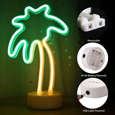 Summer ENUOLI Coconut Palm tree Neon Signs LED Battery Operated USB Powered Neon Light with Holder Base for Party