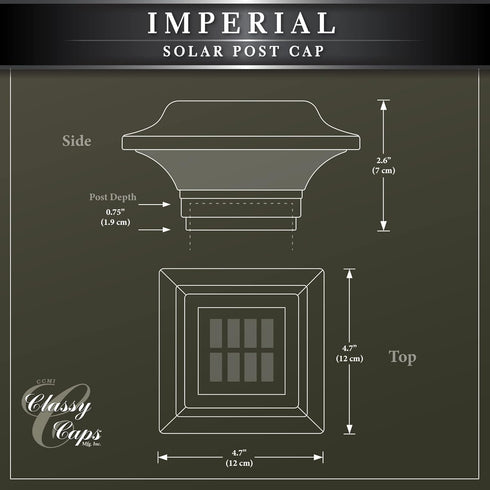 SLO82B 2"x2", 2.25"x2.25", 2.5"x2.5" Classy Caps Imperial Solar Post Cap - Black Fits and Post Sizes, High-Performance