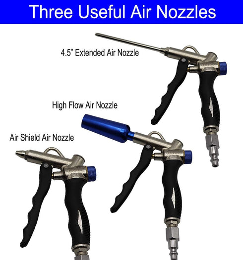 YOTOO 2-Way Air Blow Gun Kit with Adjustable Air Flow, Extended Nozzle, High Flow Nozzle, 1/4" NPT Plug