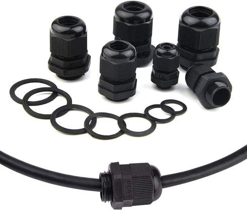 ISPINNER 32pcs Nylon Cable Gland Waterproof IP68 Adjustable 3-18mm, NPT 3/4, NPT 1/2, PG13.5 (Black)