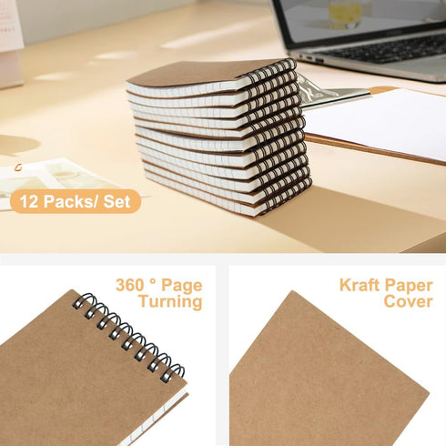 Pocket Notebooks Set of 12 - Small 3x5 Spiral Notepads, Office Style Mini Notebook, Lined College Ruled Paper for Home,
